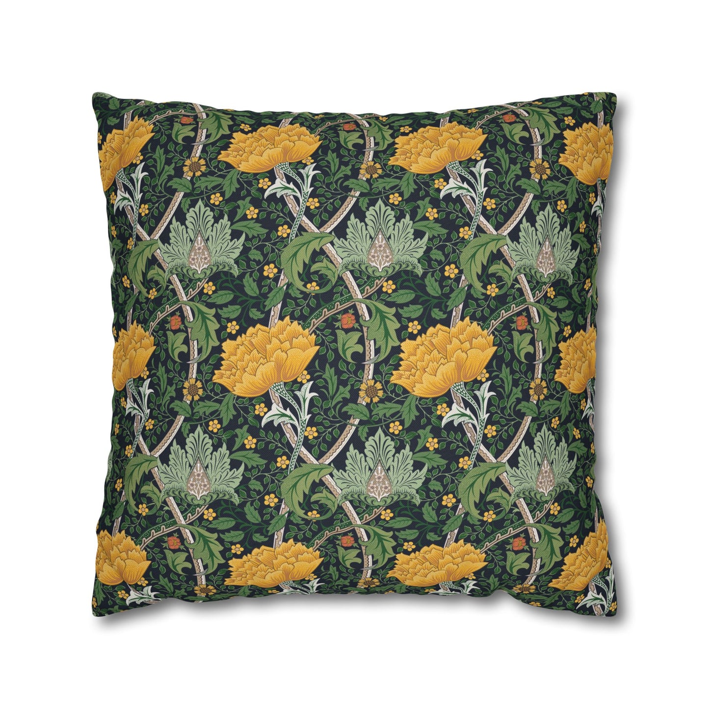 Decorative pillow with floral and horseshoe pattern on a dark green background