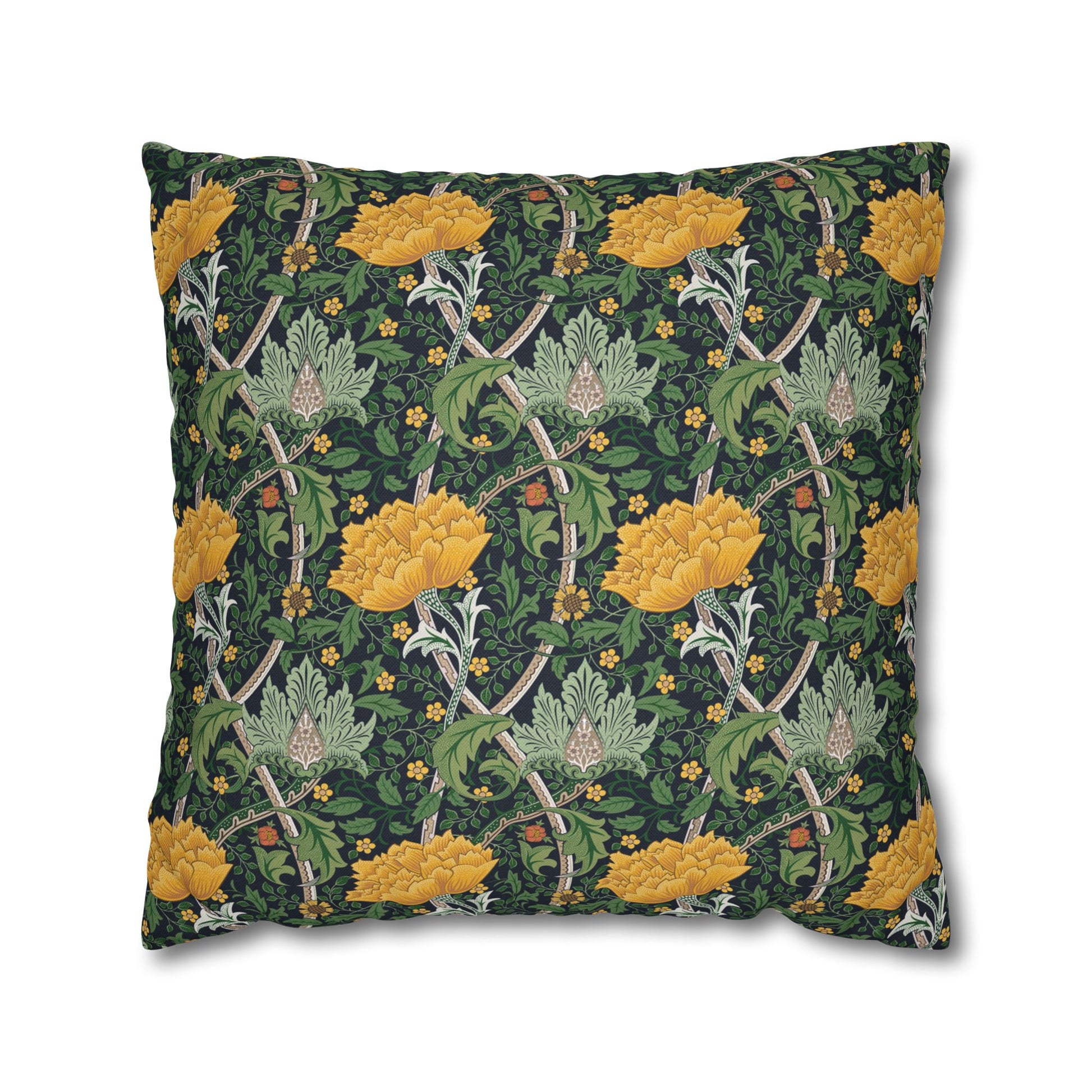 Decorative pillow with floral and horseshoe pattern on a dark green background