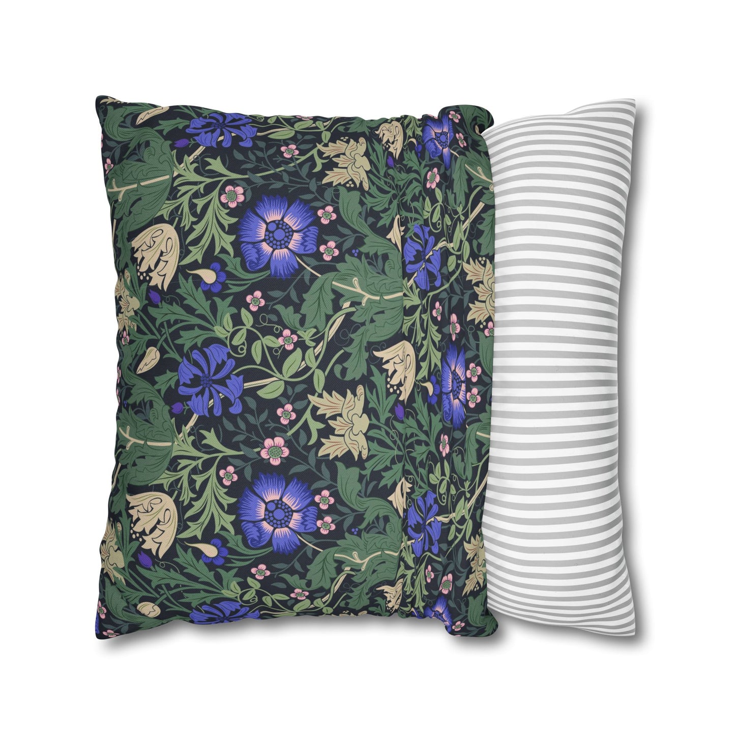 Floral-patterned pillow and a striped pillow on a white background
