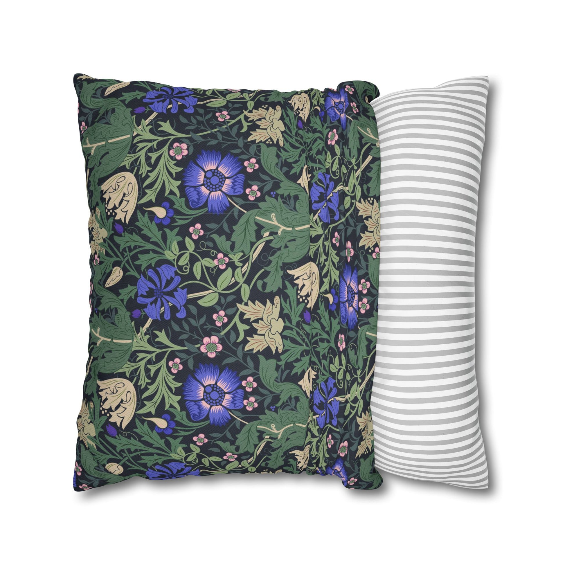 Floral-patterned pillow and a striped pillow on a white background
