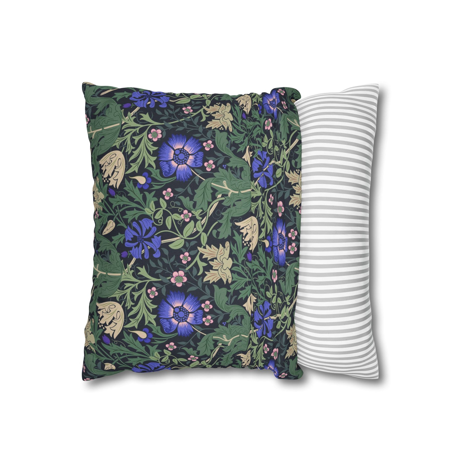 Floral-patterned pillow and a striped pillow on a white background