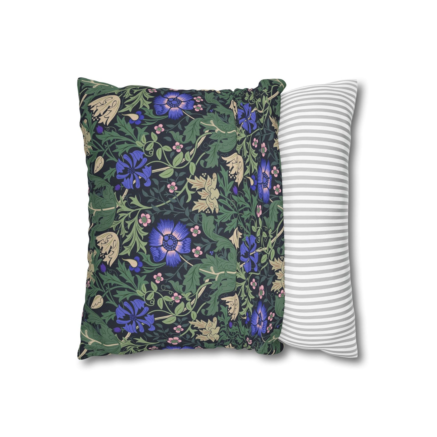 Floral-patterned pillow and a striped pillow on a white background