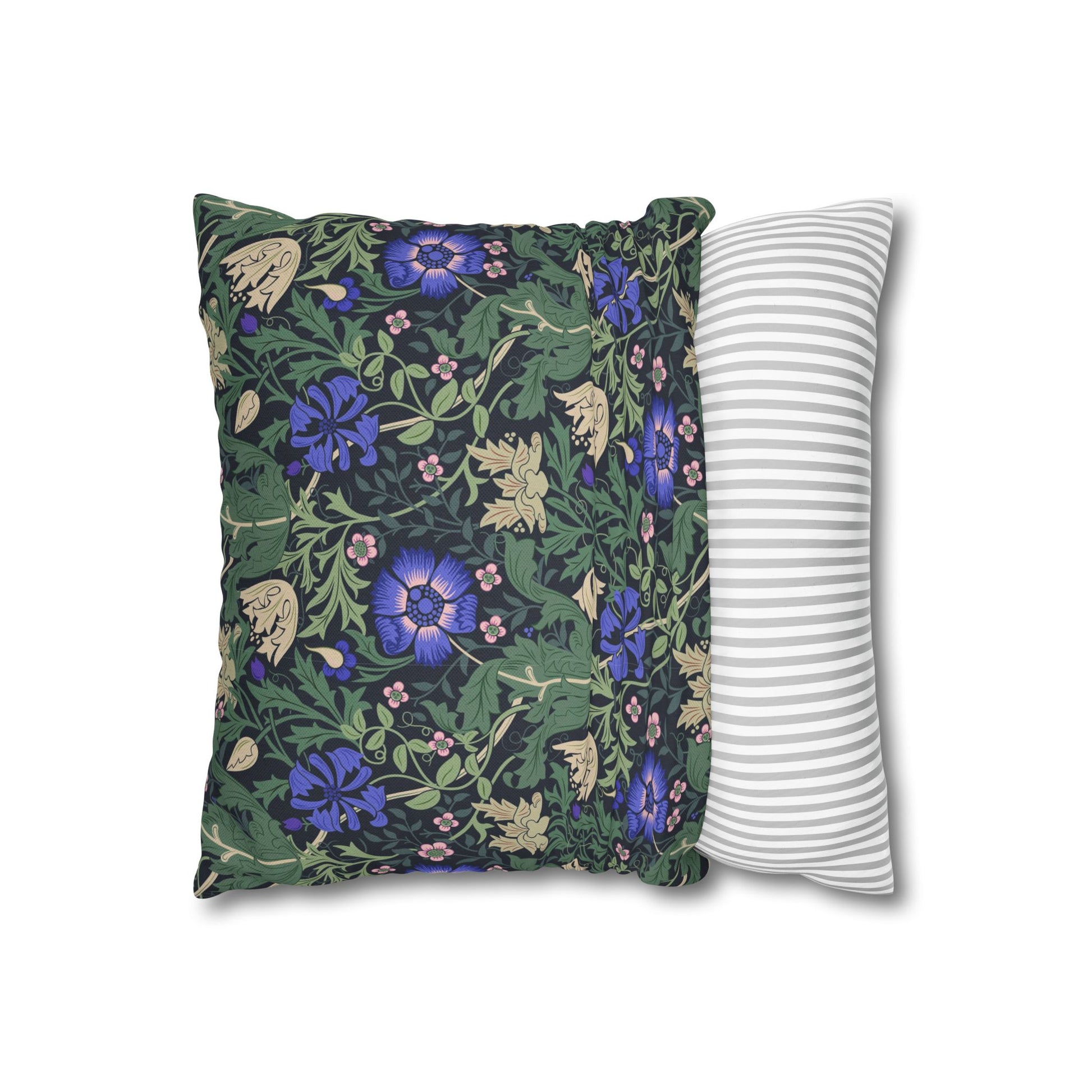 Floral-patterned pillow and a striped pillow on a white background