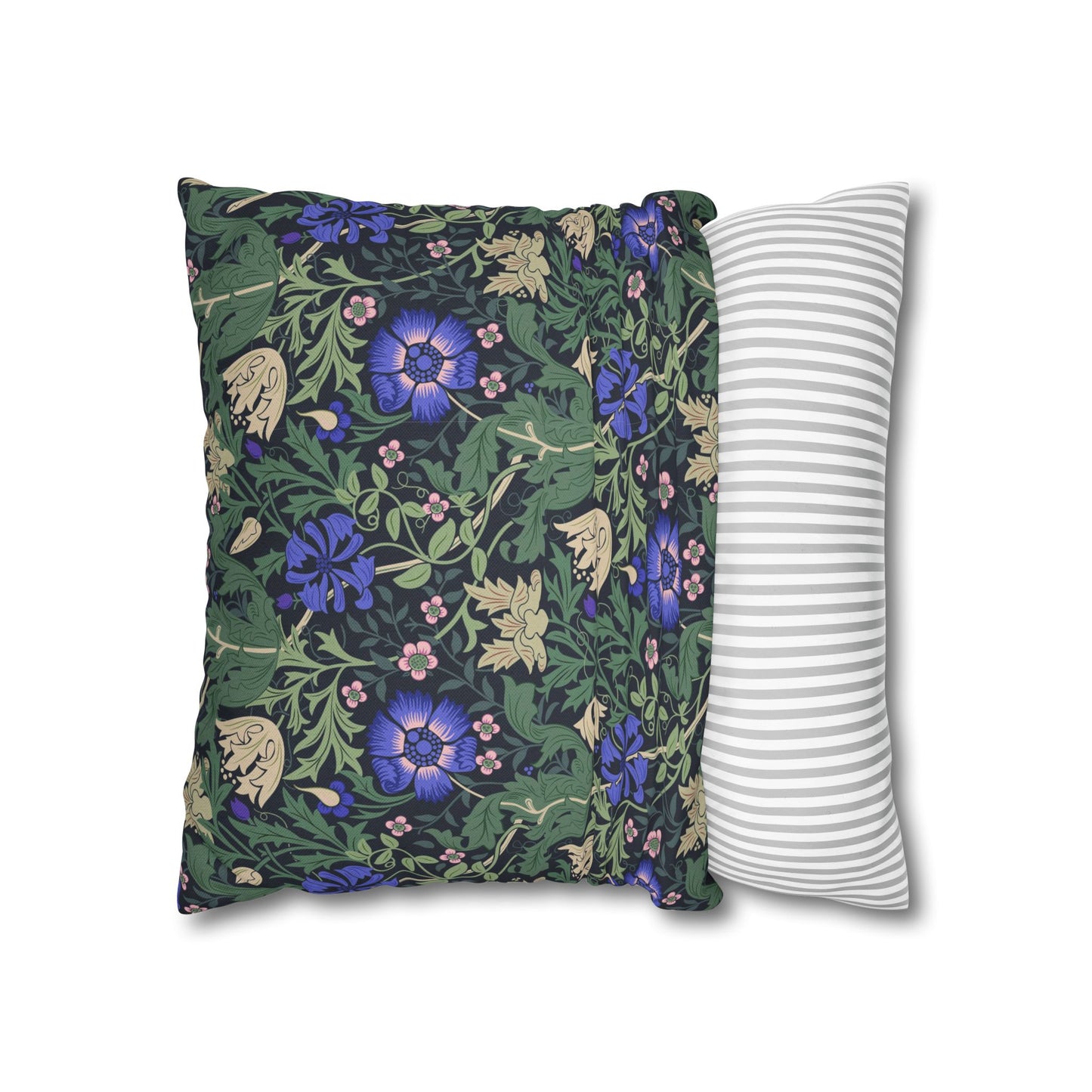 Floral-patterned pillow and a striped pillow on a white background