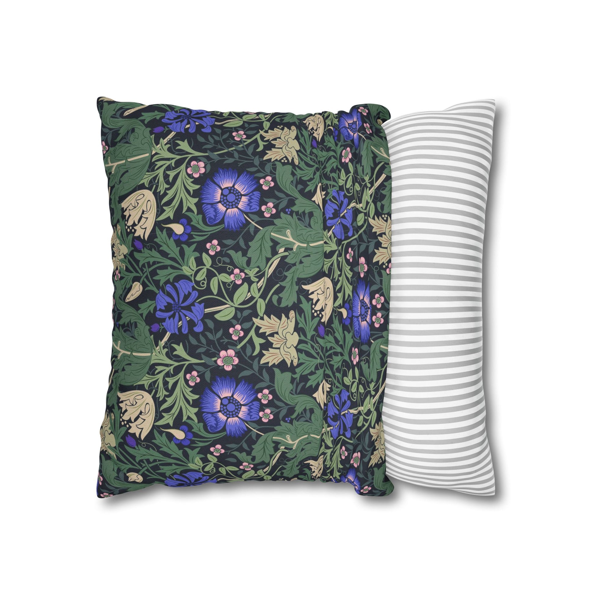 Floral-patterned pillow and a striped pillow on a white background