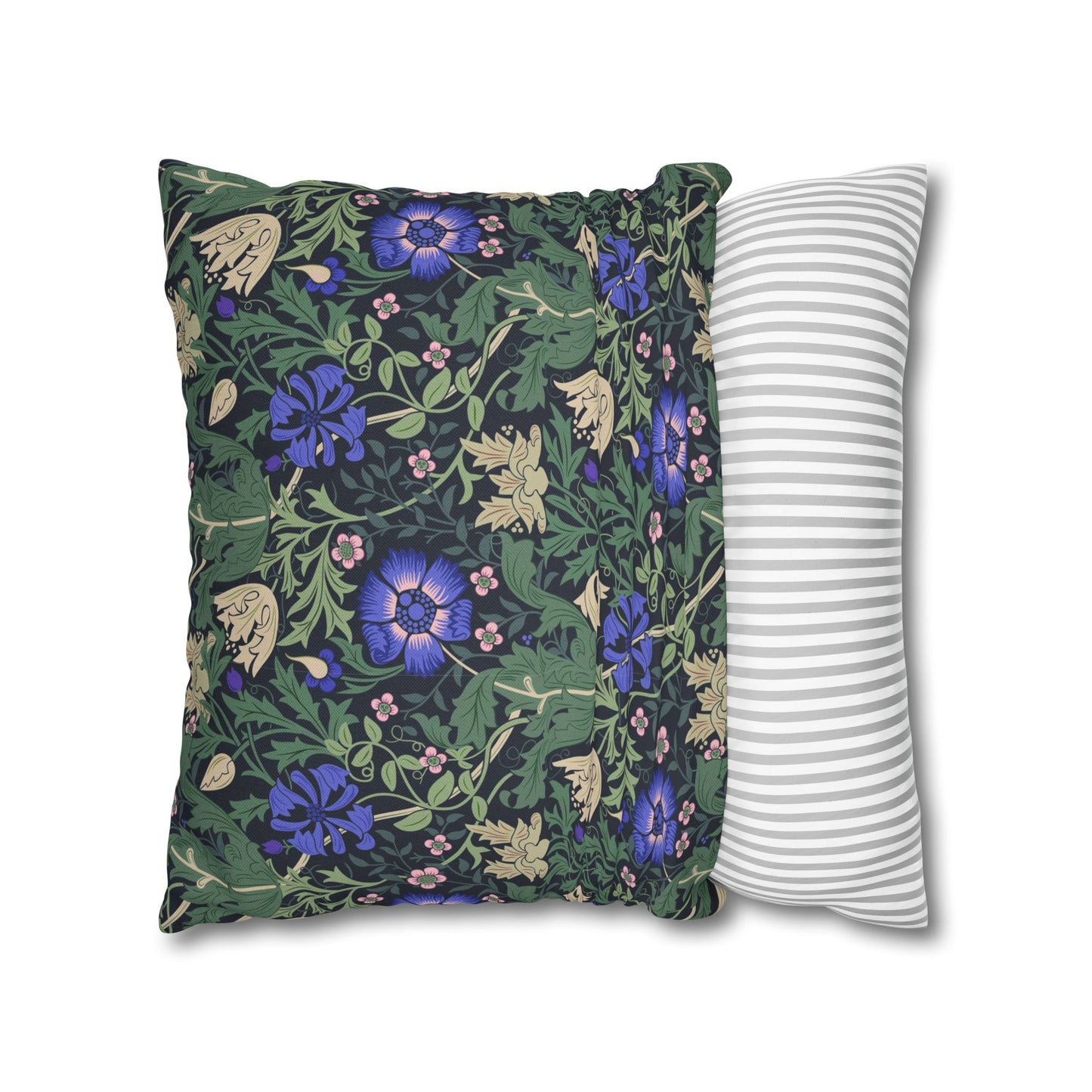 Floral-patterned pillow and a striped pillow on a white background