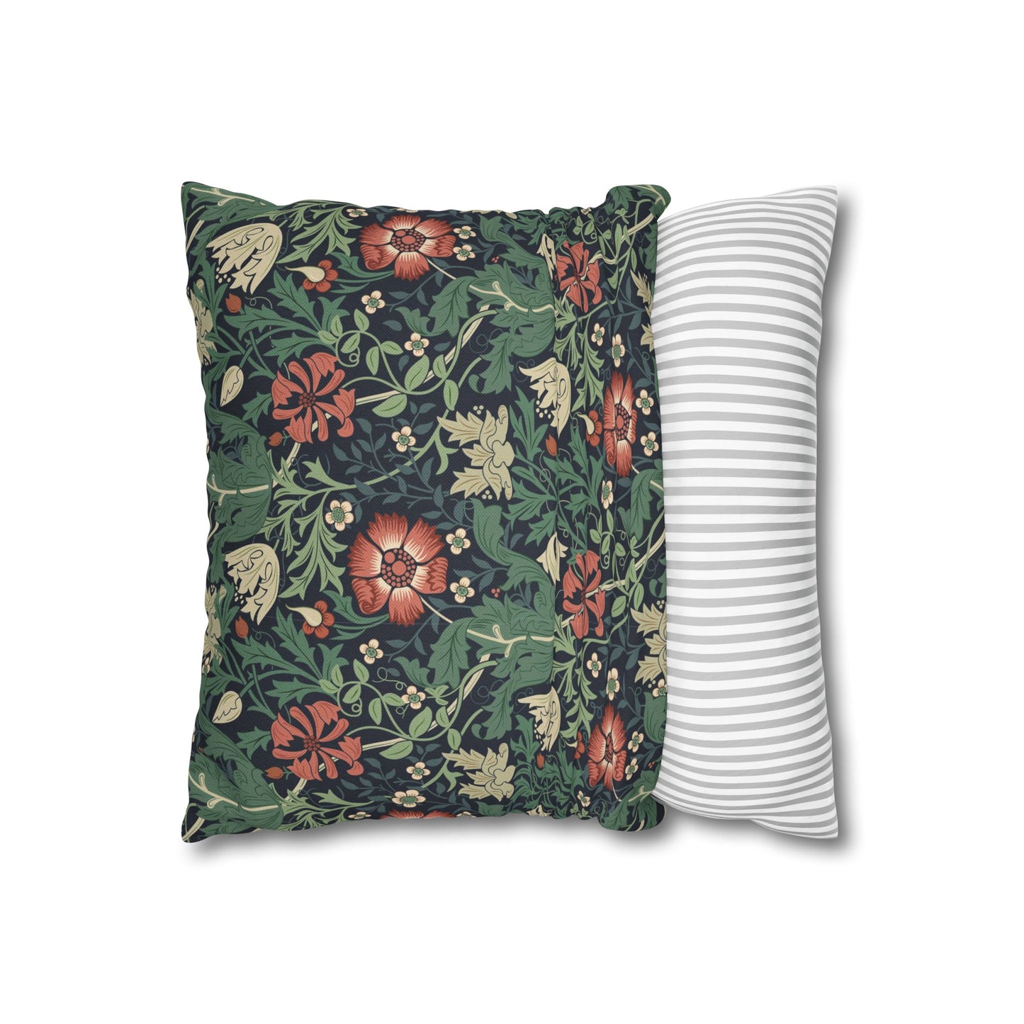 Floral-patterned pillow and a striped pillow on a white background
