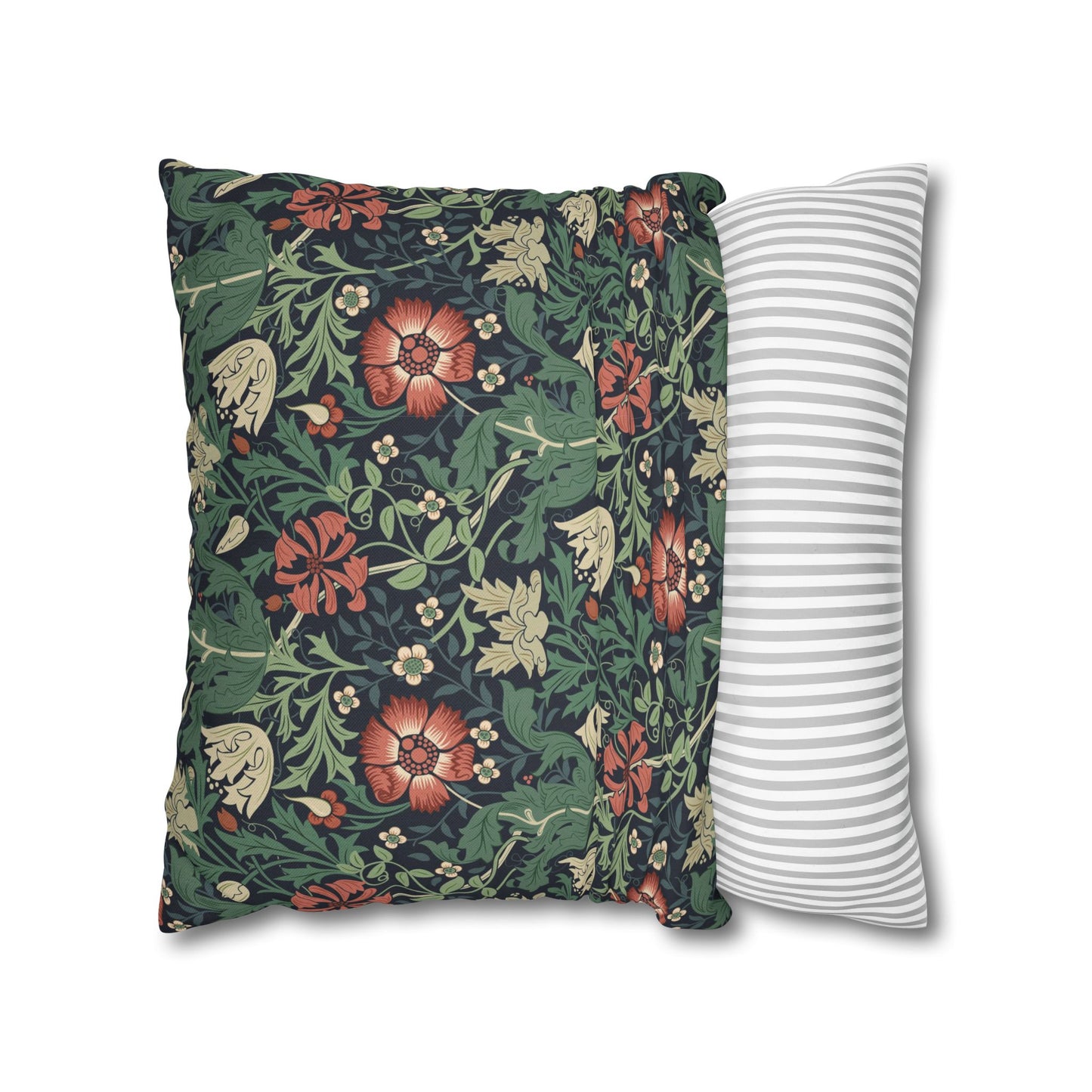 Floral-patterned pillow and a striped pillow on a white background