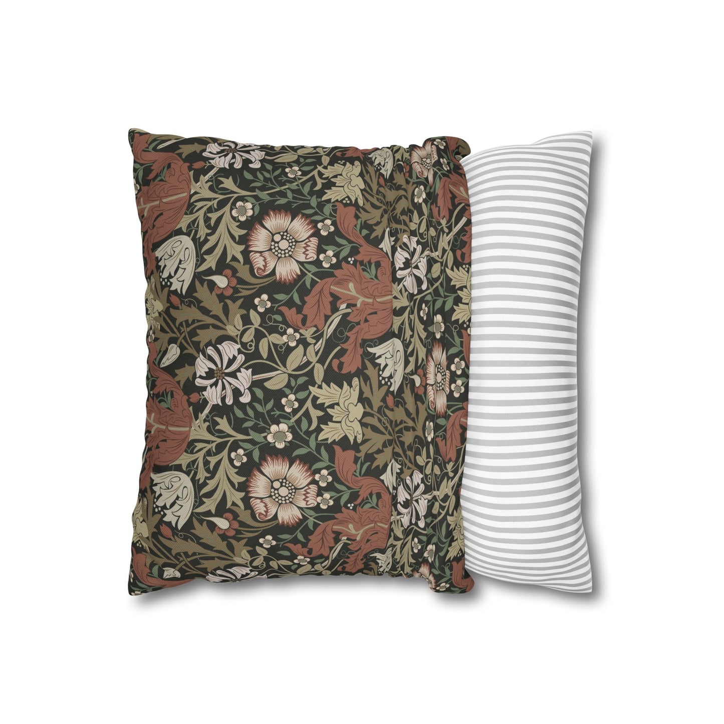 Floral-patterned pillow and a striped pillow on a white background