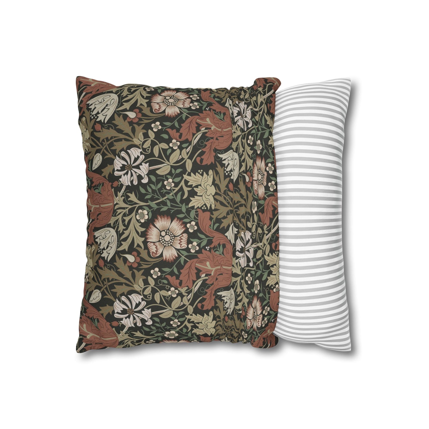 Floral-patterned pillow and a striped pillow on a white background