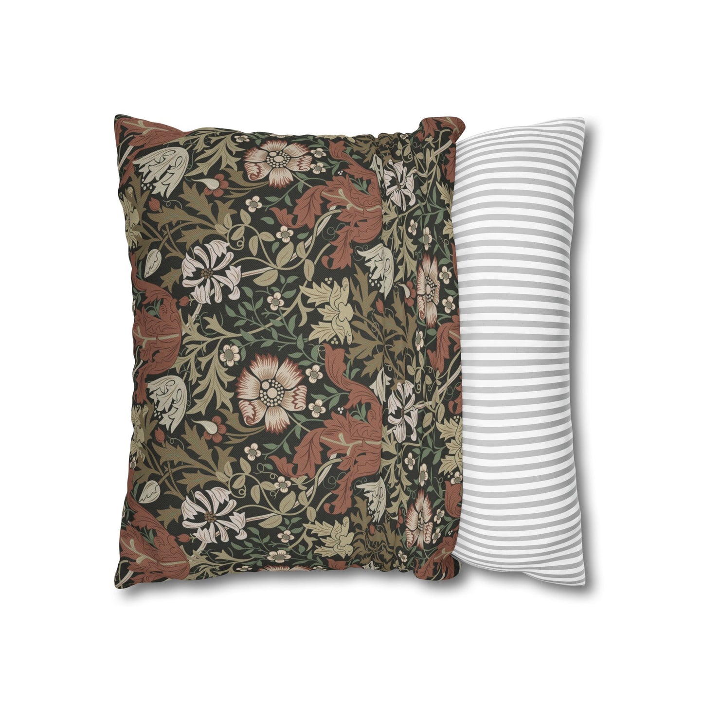 Floral-patterned pillow and a striped pillow on a white background