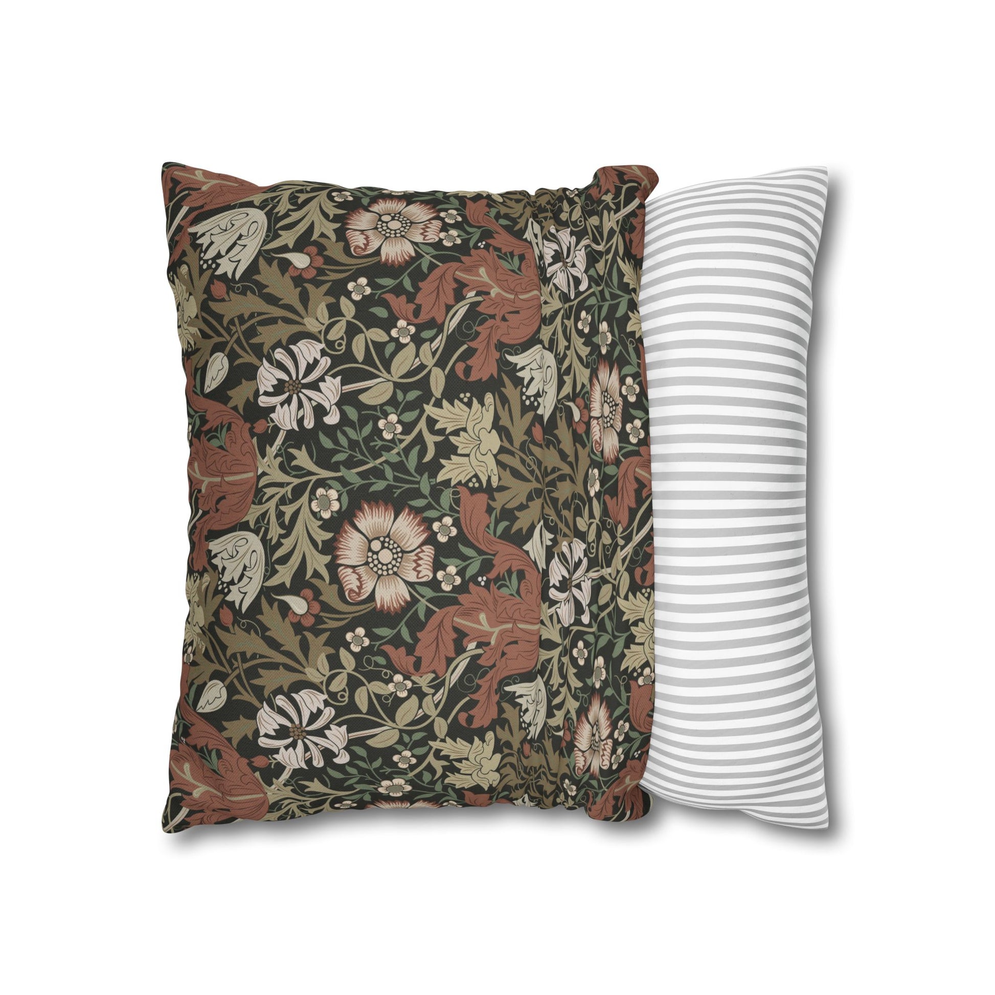 Floral-patterned pillow and a striped pillow on a white background
