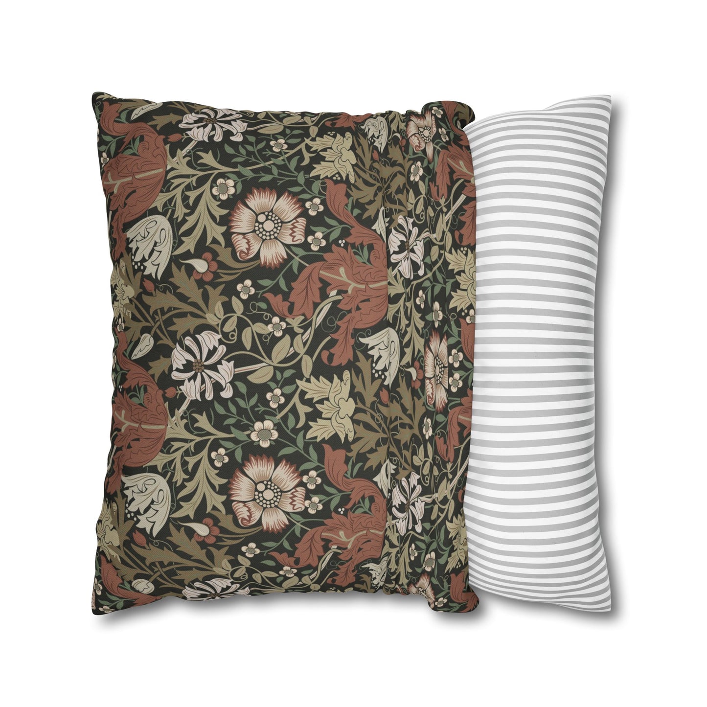 Floral-patterned pillow and a striped pillow on a white background