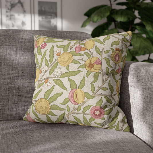 Decorative pillow with floral pattern on a gray sofa
