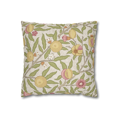 Decorative pillow with floral and fruit pattern on a white background