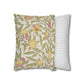 Two pillows, one with floral pattern and one with striped pattern, on a white background.