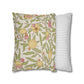 Two pillows, one with floral pattern and one with striped pattern, on a white background.