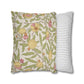 Two pillows, one with floral pattern and one with stripes, on a white background