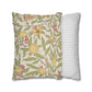 Two pillows, one with floral pattern and one with stripes, on a white background