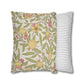 Two pillows, one with floral pattern and one with stripes, on a white background
