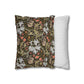 Two pillows, one with floral pattern and one with stripes, on a white background