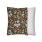 Two pillows, one with floral pattern and one with stripes, on a white background