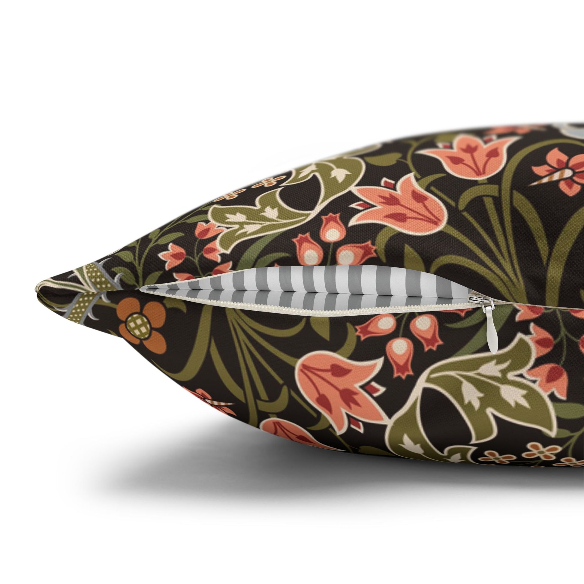 Decorative pillow with floral pattern on a white background