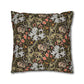Decorative pillow with floral and bird pattern on a white background