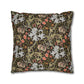 Decorative pillow with floral and animal pattern on a white background