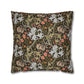 Decorative pillow with intricate floral and animal pattern on a dark background