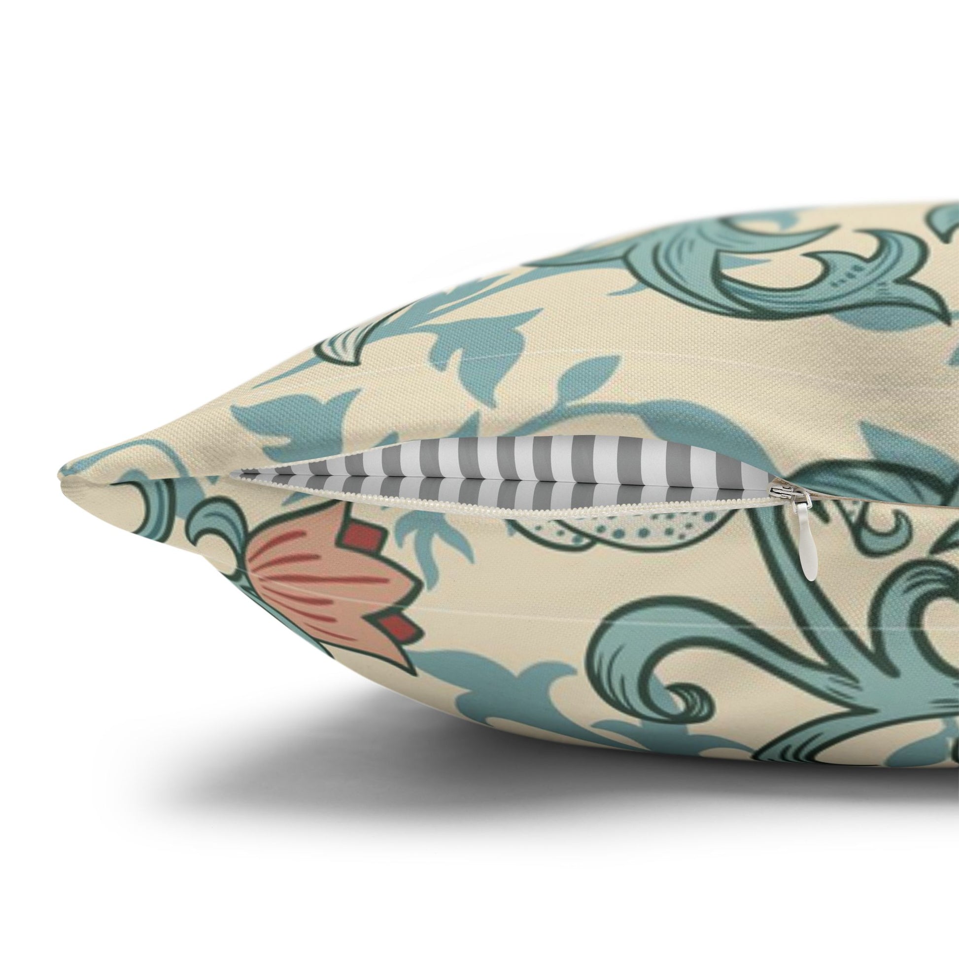 Decorative pillow with a floral pattern on a beige background