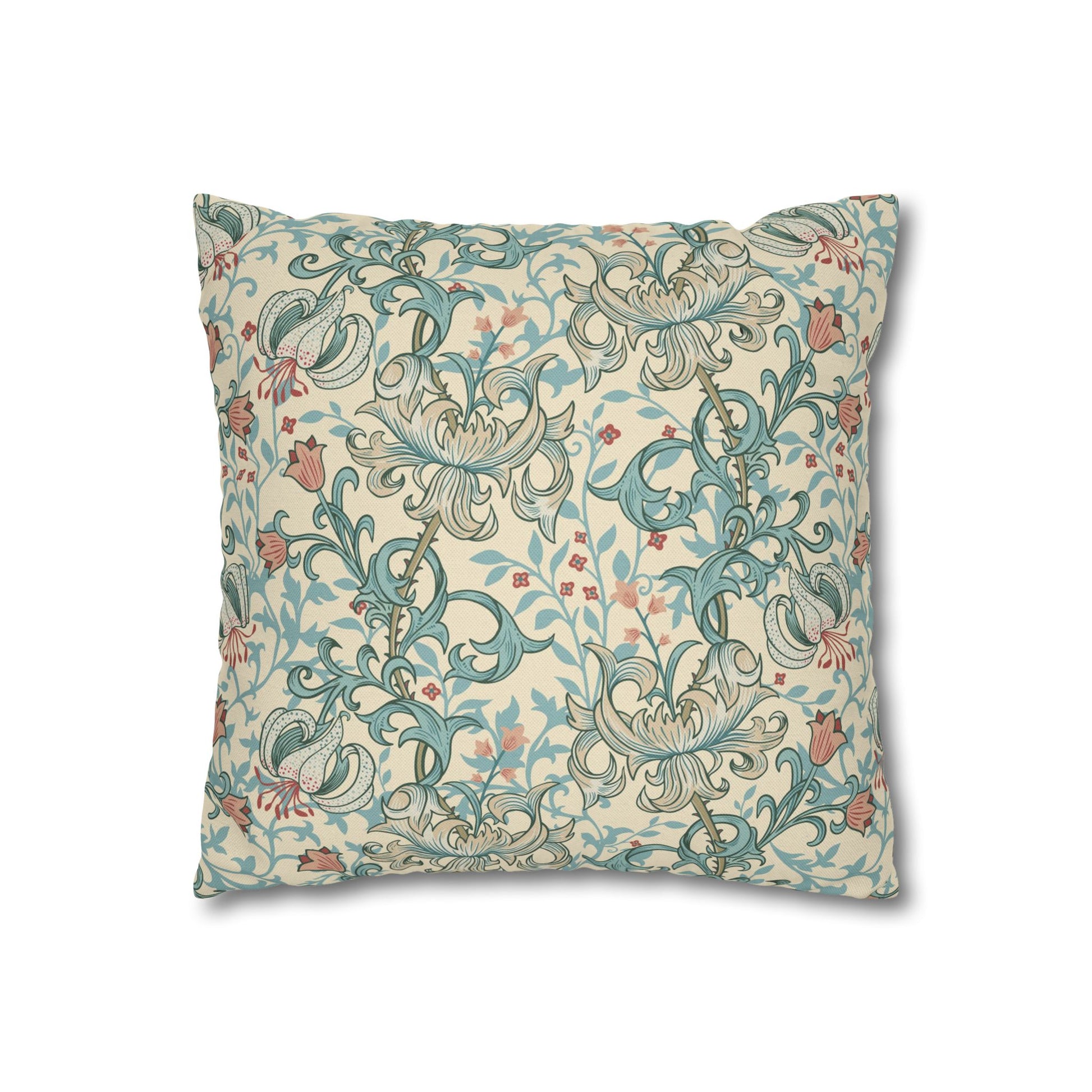 Decorative pillow with intricate floral pattern on a beige background