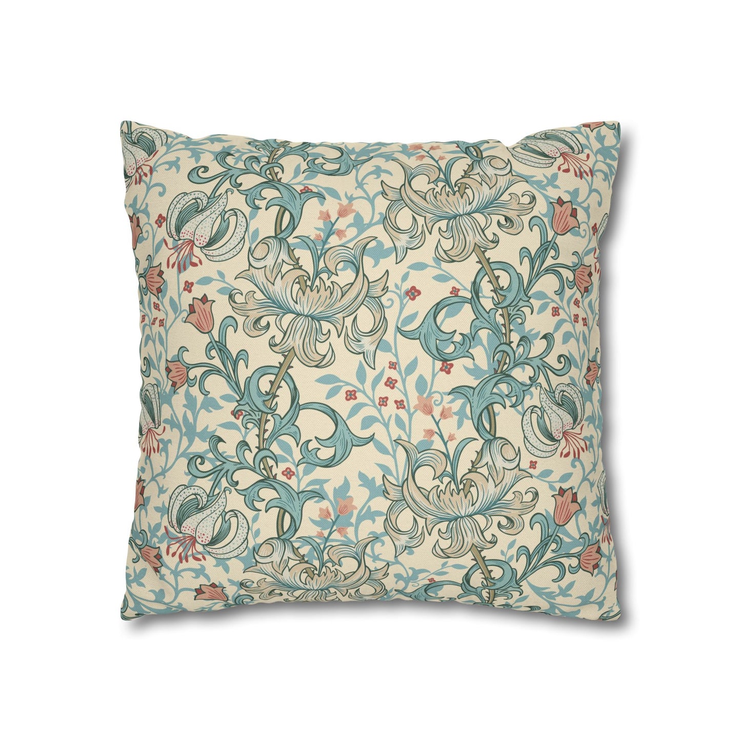 Decorative pillow with intricate floral pattern on a beige background