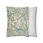 Two pillows, one with floral pattern and one with stripes, on a white background