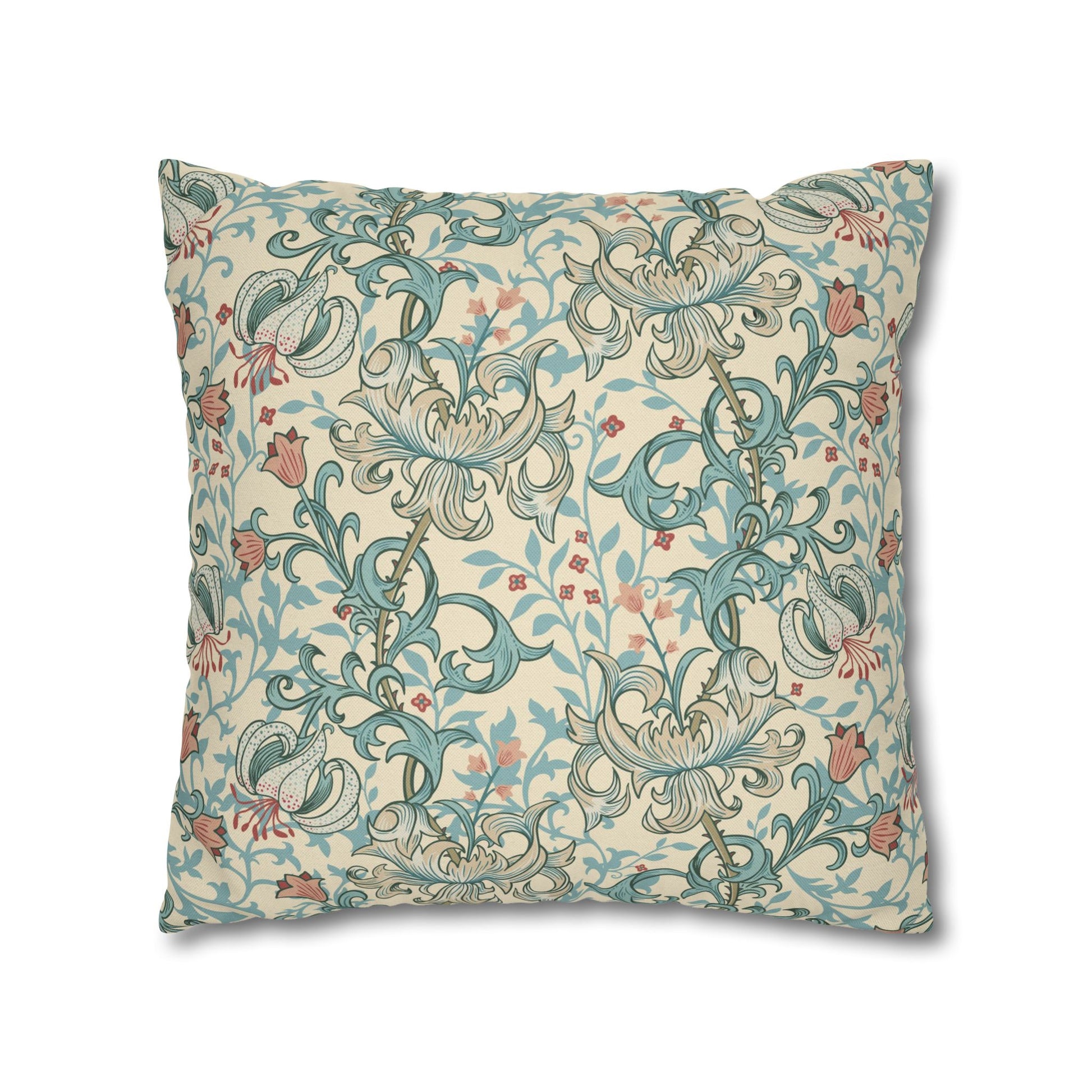 Decorative pillow with floral pattern on a white background