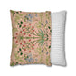 Two pillows, one with floral pattern and one with stripes, on a white background