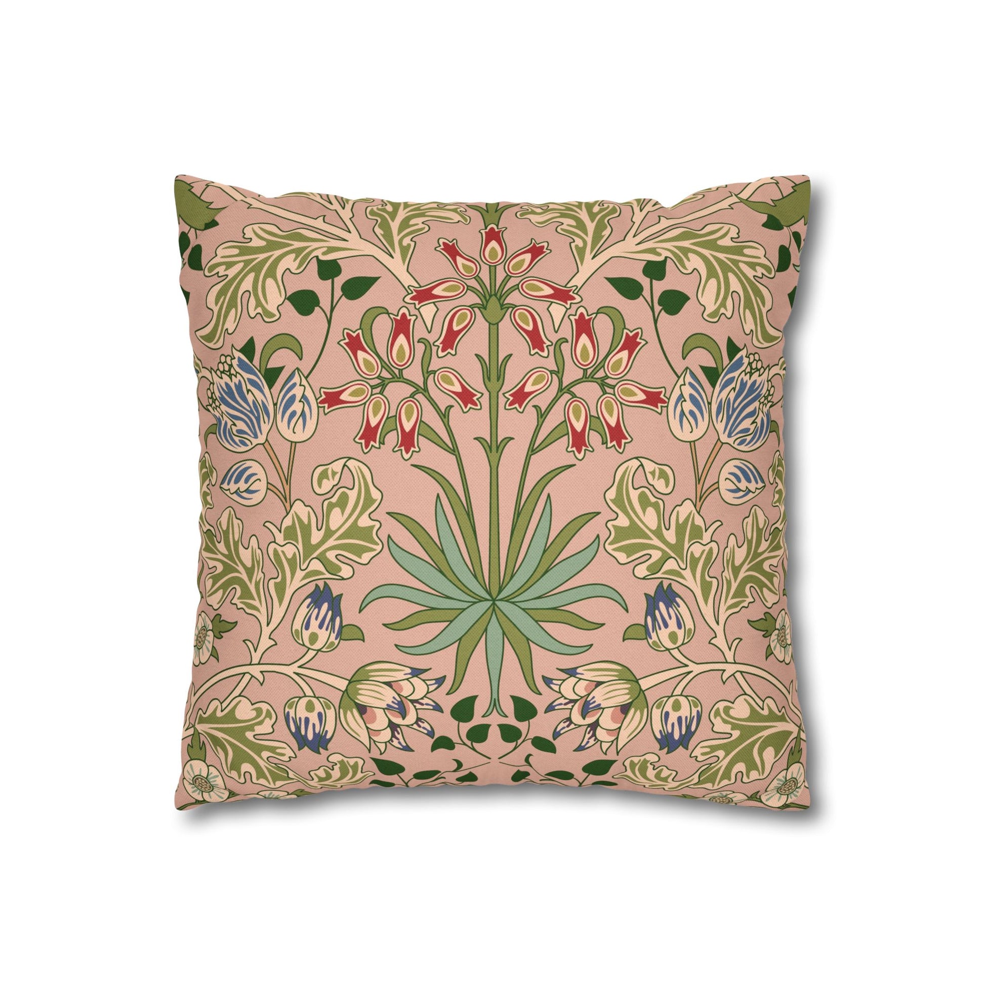 Decorative pillow with floral pattern on a pink background