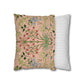 Two pillows, one with floral pattern and one with stripes, on a white background