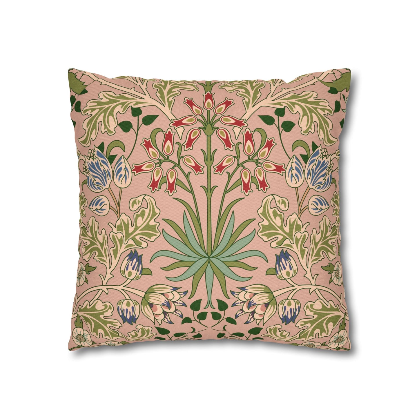 Decorative pillow with floral pattern on a pink background
