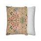 Two pillows, one with floral pattern and one with striped pattern, on a white background.
