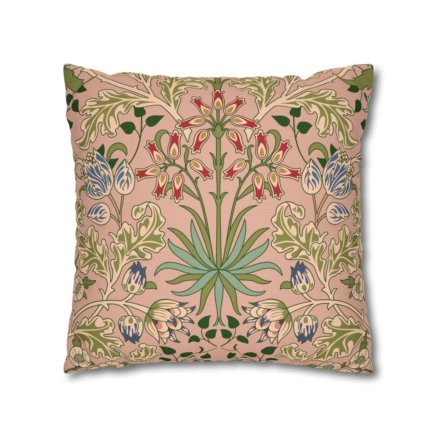 Decorative pillow with floral pattern on a pink background
