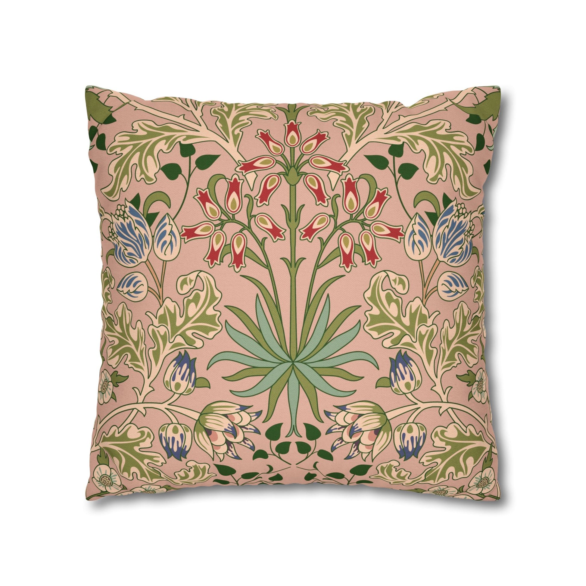 Decorative pillow with floral pattern on a pink background