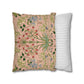 Two pillows, one with floral pattern and one with stripes, on a white background