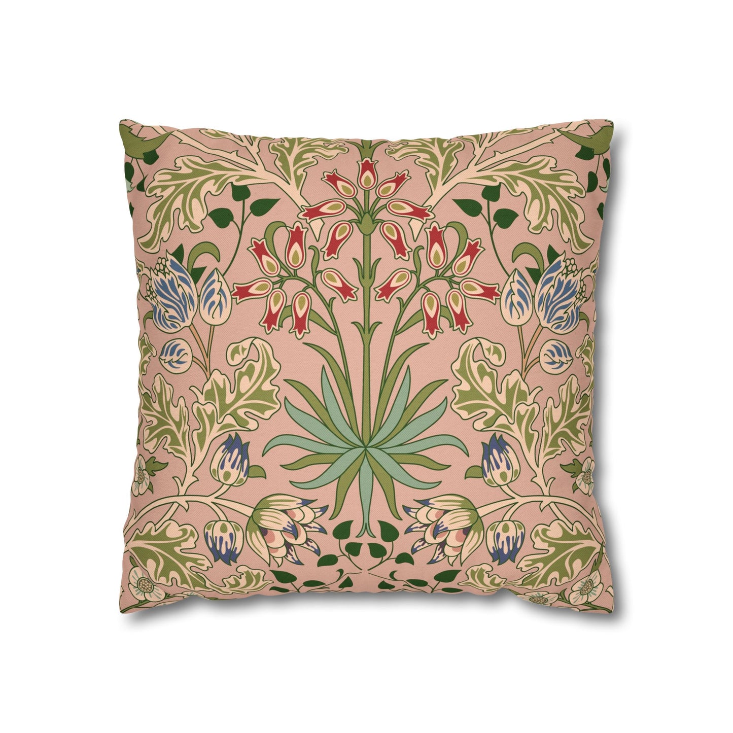Decorative pillow with floral pattern on a pink background