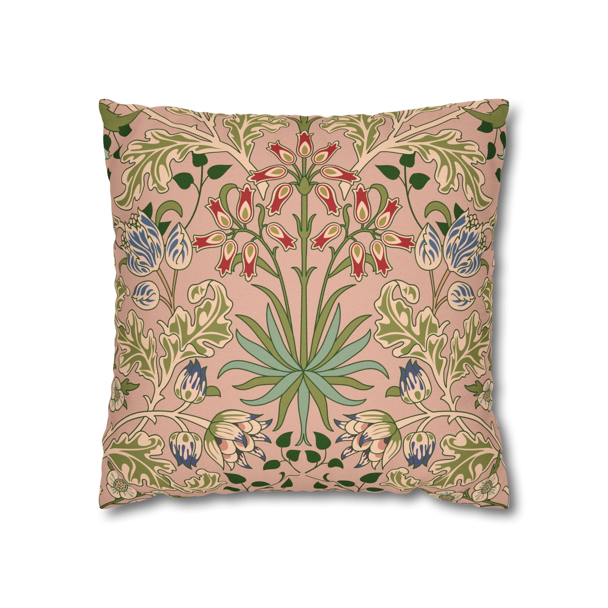 Decorative pillow with floral pattern on a pink background