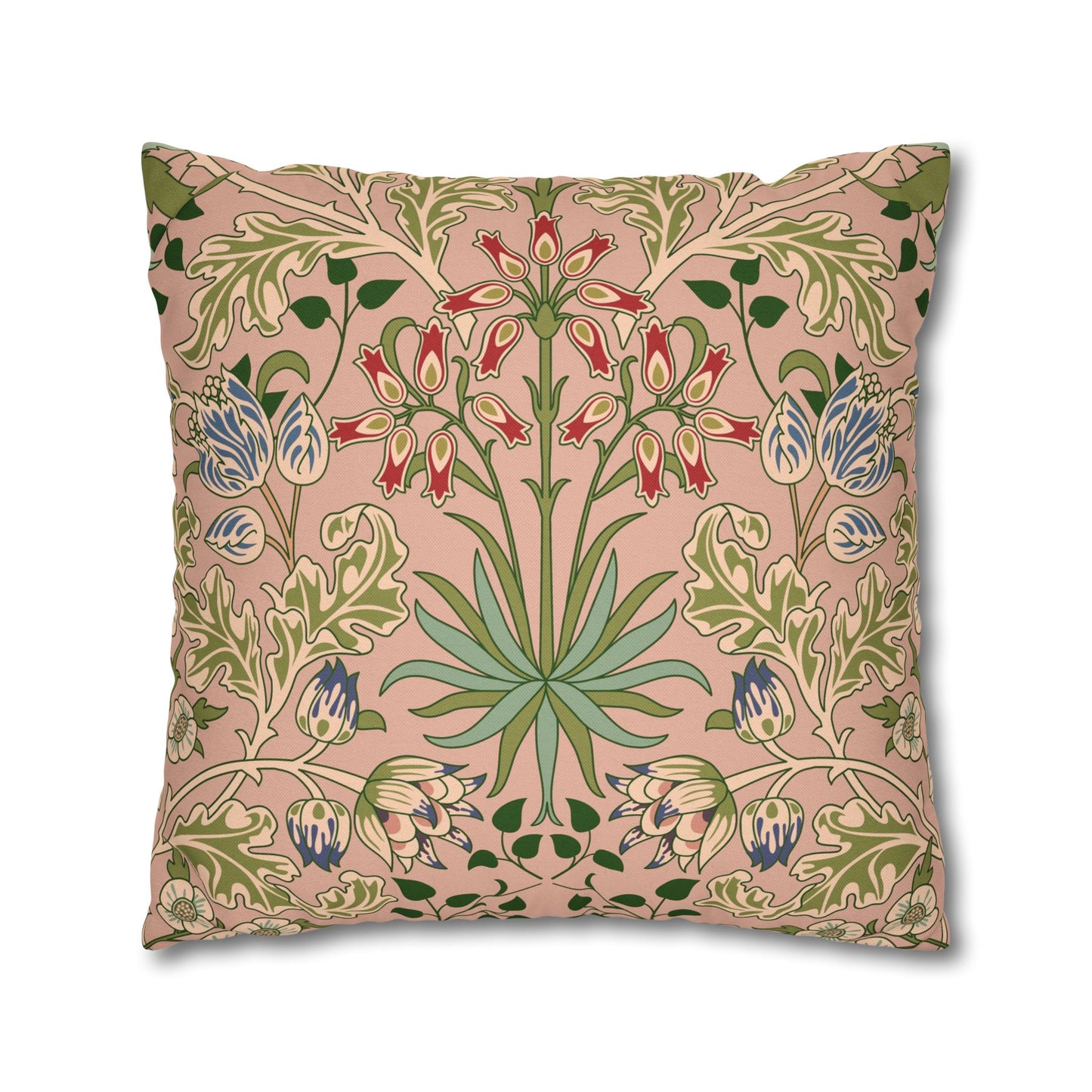 Decorative pillow with floral pattern on a pink background
