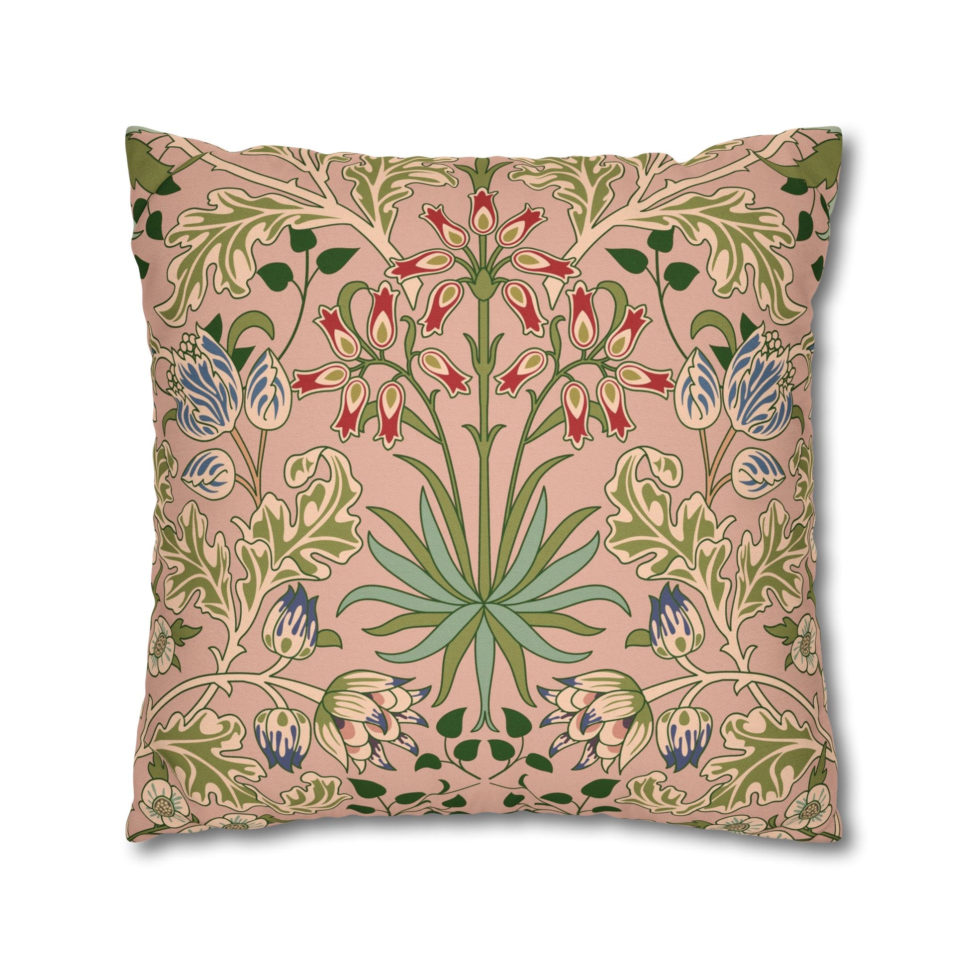 Decorative pillow with floral pattern on a pink background