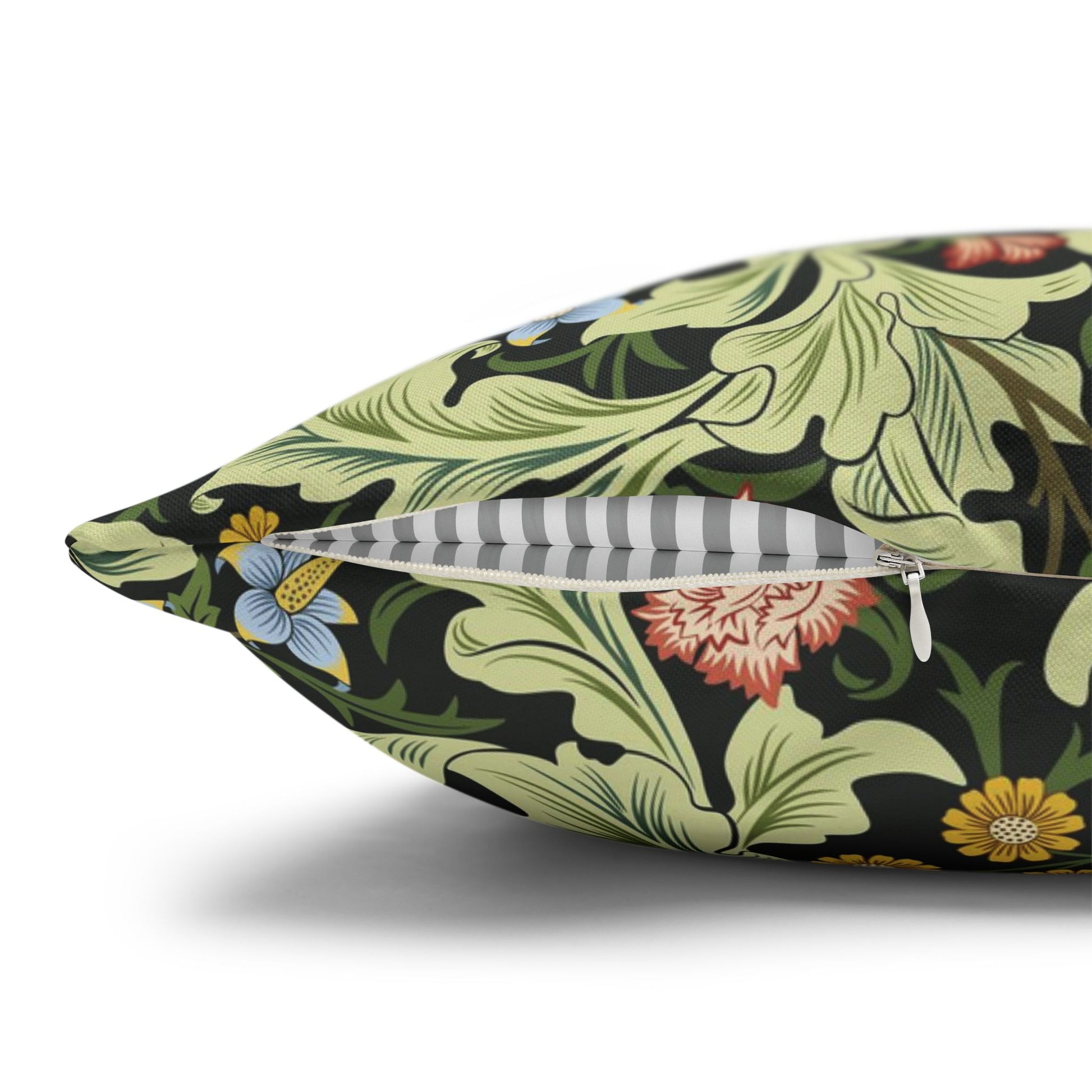 Floral-patterned pillow with a zipper on a white background - William Morris Leicester