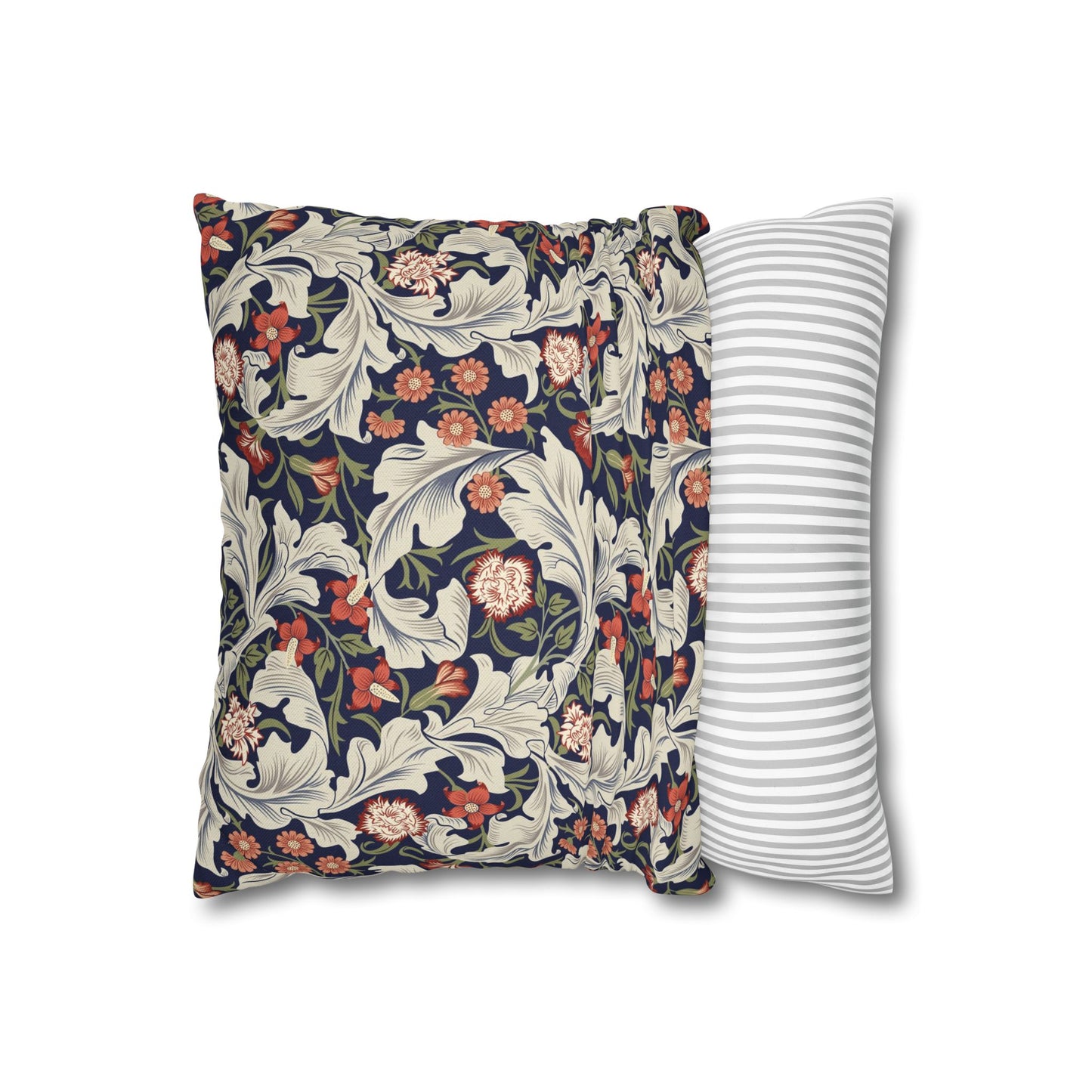 Floral-patterned pillow and a striped pillow on a white background