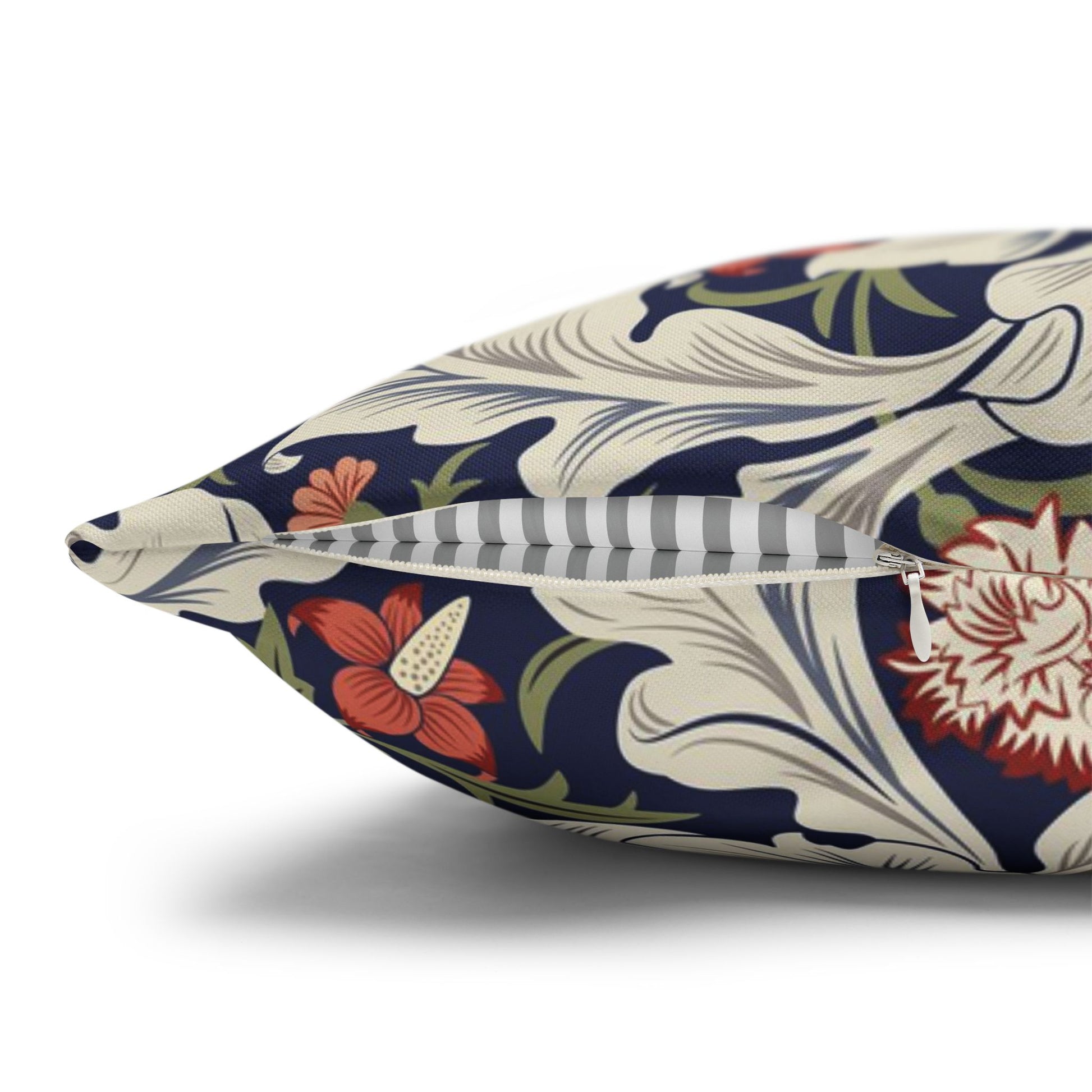 Decorative pillow with floral and wave pattern on a white background